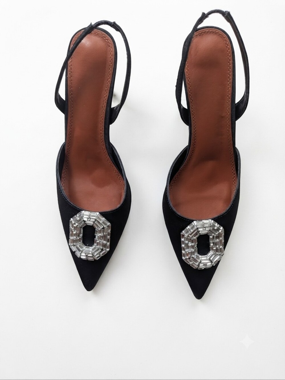 Black Pointed Slingback Heels with Crystal Buckle - Picture 3 of 6